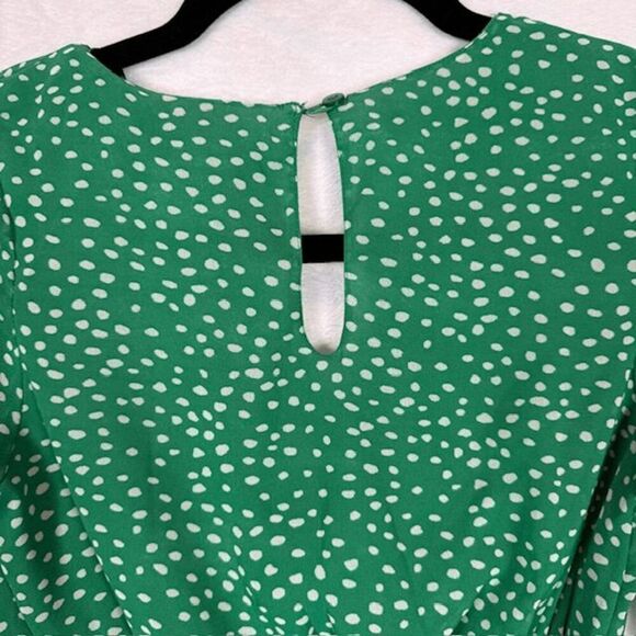 Japna Tiered Mini Dress Puff Sheer Sleeves Elastic and Tie Waist Green Size XS - Picture 6 of 14